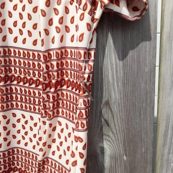 Vintage 60s 70s Dress Paisley Brown Orange Retro 40" Bust 36" Waist - Picture 9 of 15